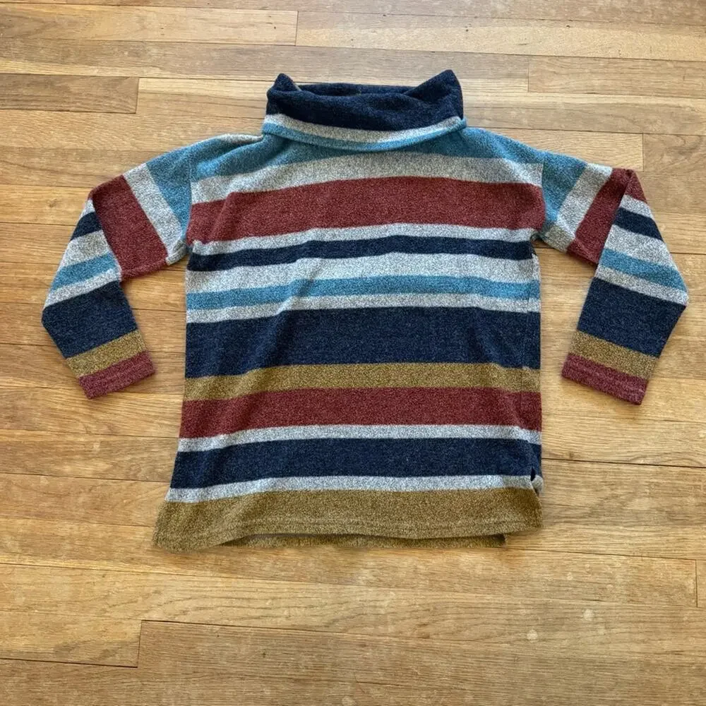 Tribal blue rust long sleeve turtleneck sweater shirt top size small S b36